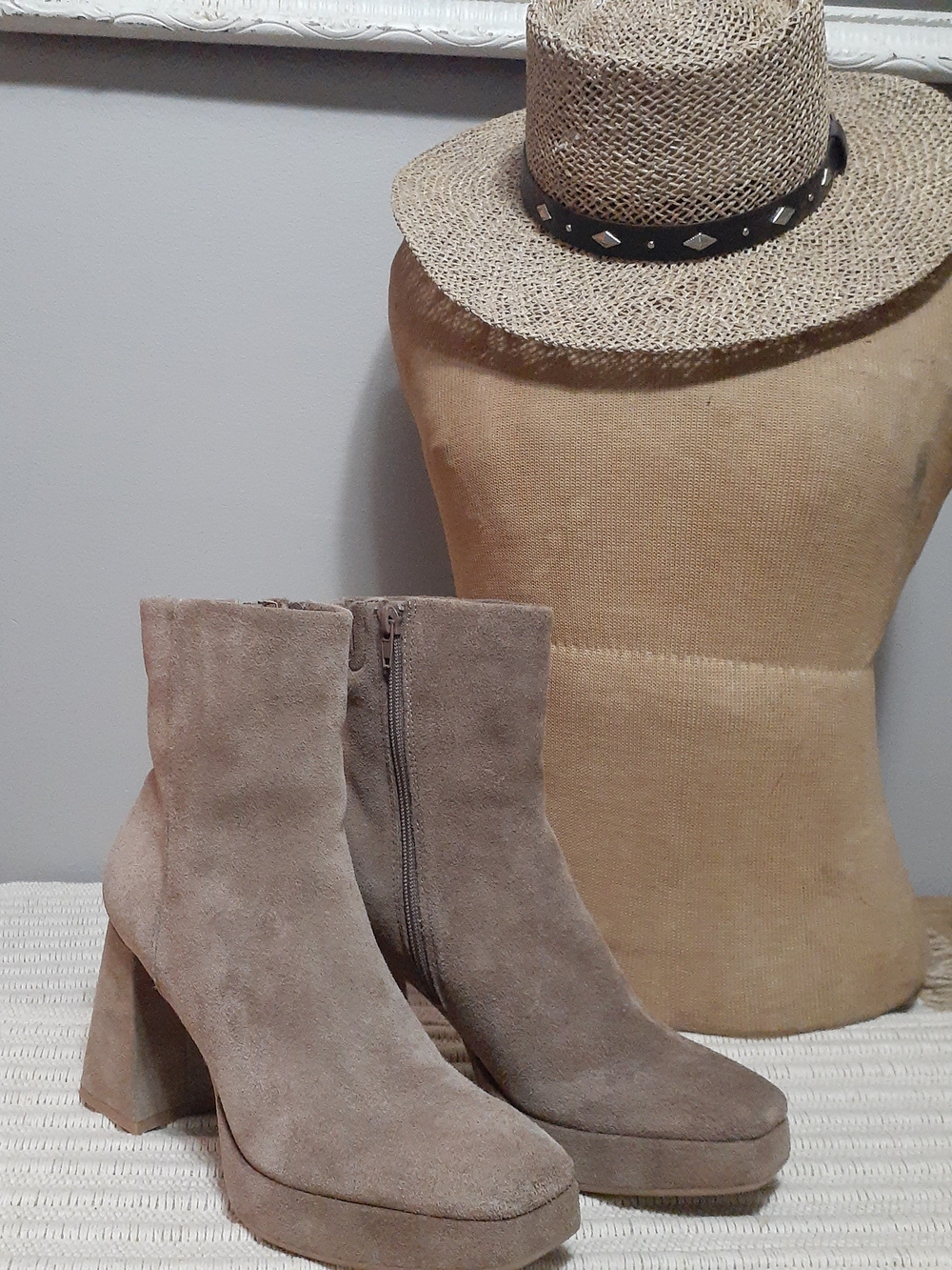 Dolce Vita Taupe Suede Platform Ankle Boots